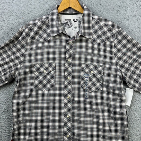 Old Navy VIP Access Shirt Western Men XL Gray Plaid Snap Button Flap Pocket NEW - Picture 1 of 8
